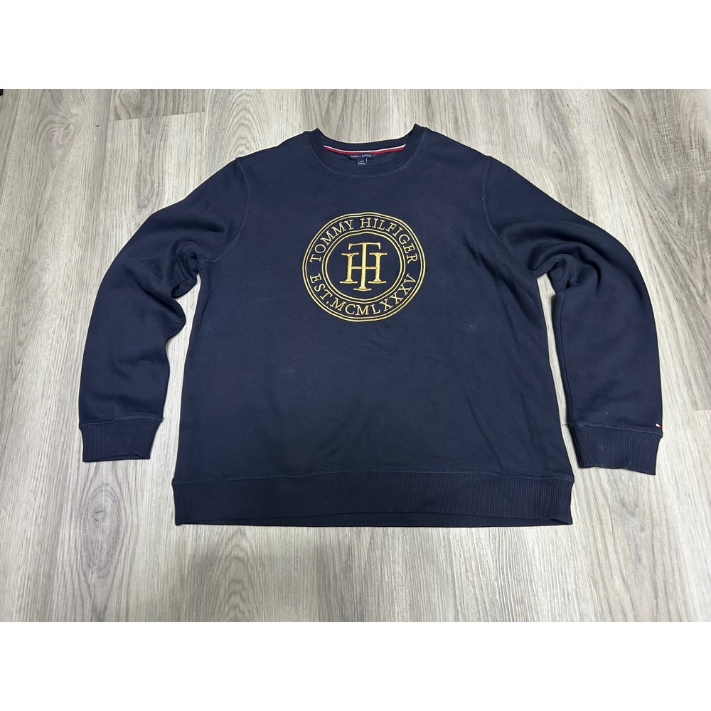 Tommy Hilfiger Womens Crest Logo‎ Fleece Sweatshirt Cotton Navy Blue Large L
